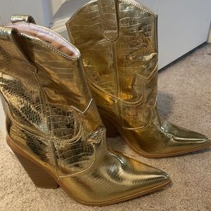 Gold mid calf boots!
